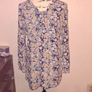 SKIES ARE BLUE Blue Floral Print Women's Mini Dress Size XS